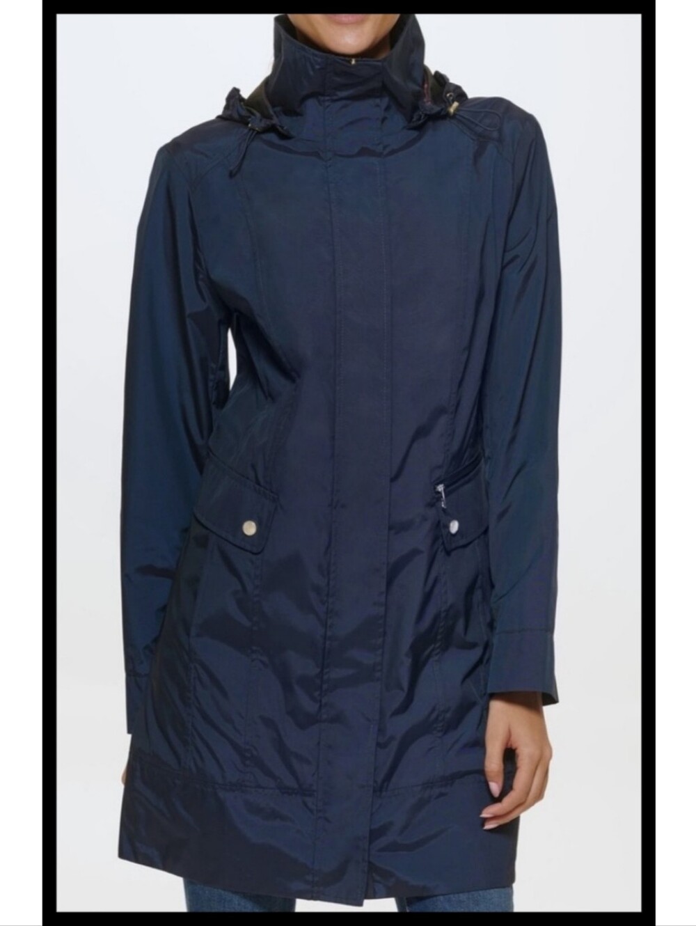 Cole Haan Signature Travel Rain Hooded Zipper Jacket Coat Blue Small